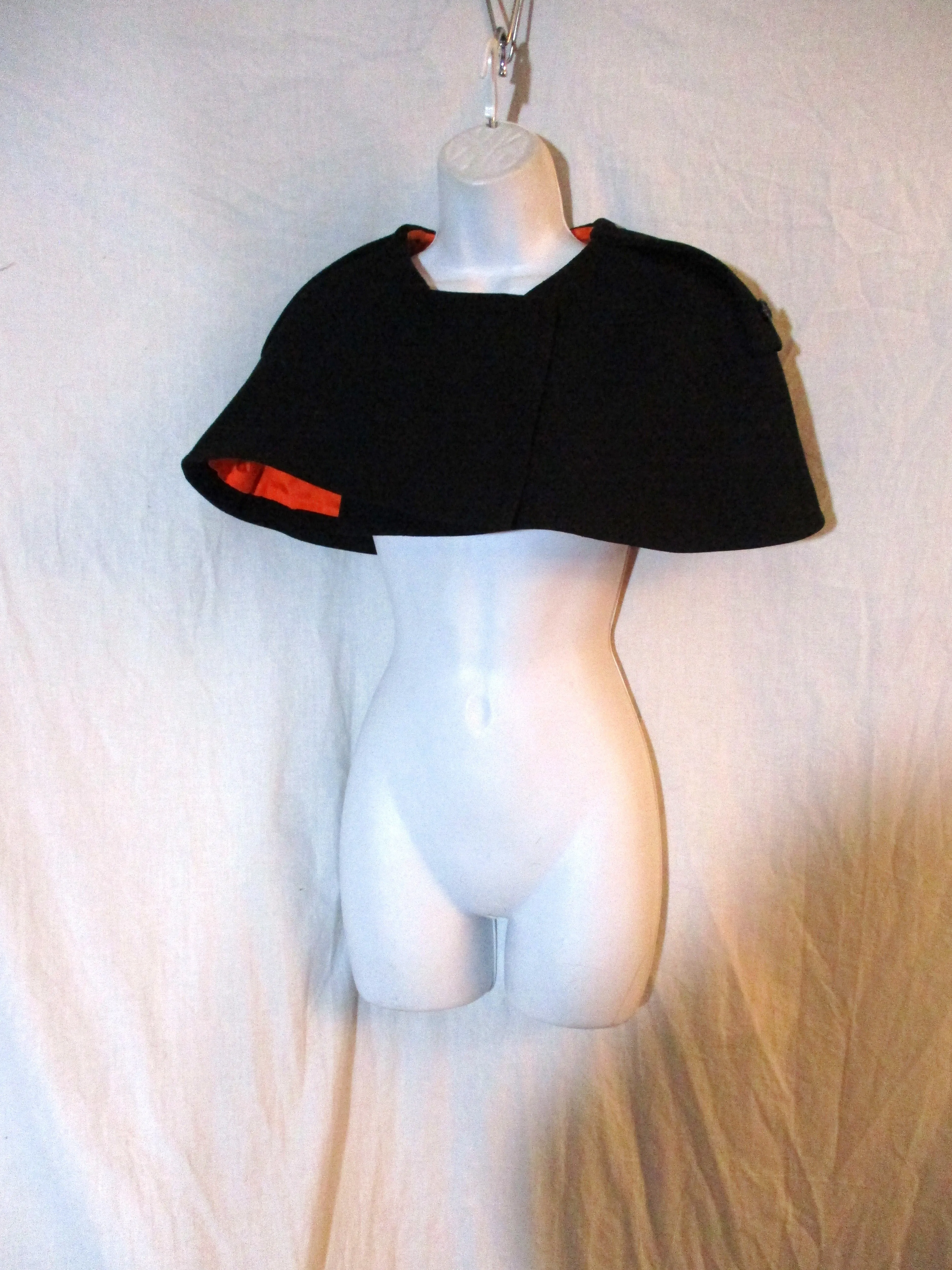 Vintage wool shawl wrap shoulder jacket coat Bolero BLACK Orange Cape Poncho Shrug
