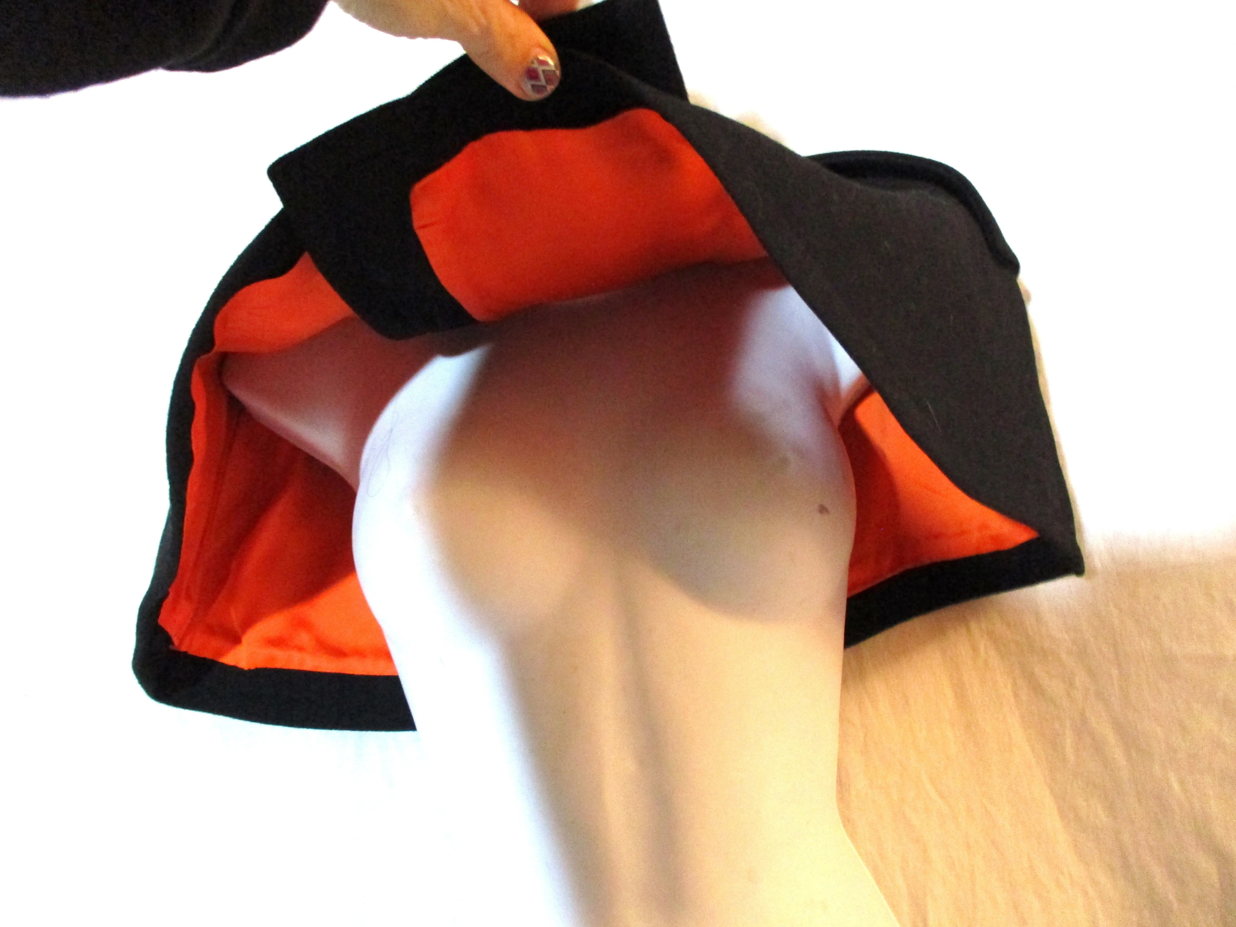 Vintage wool shawl wrap shoulder jacket coat Bolero BLACK Orange Cape Poncho Shrug