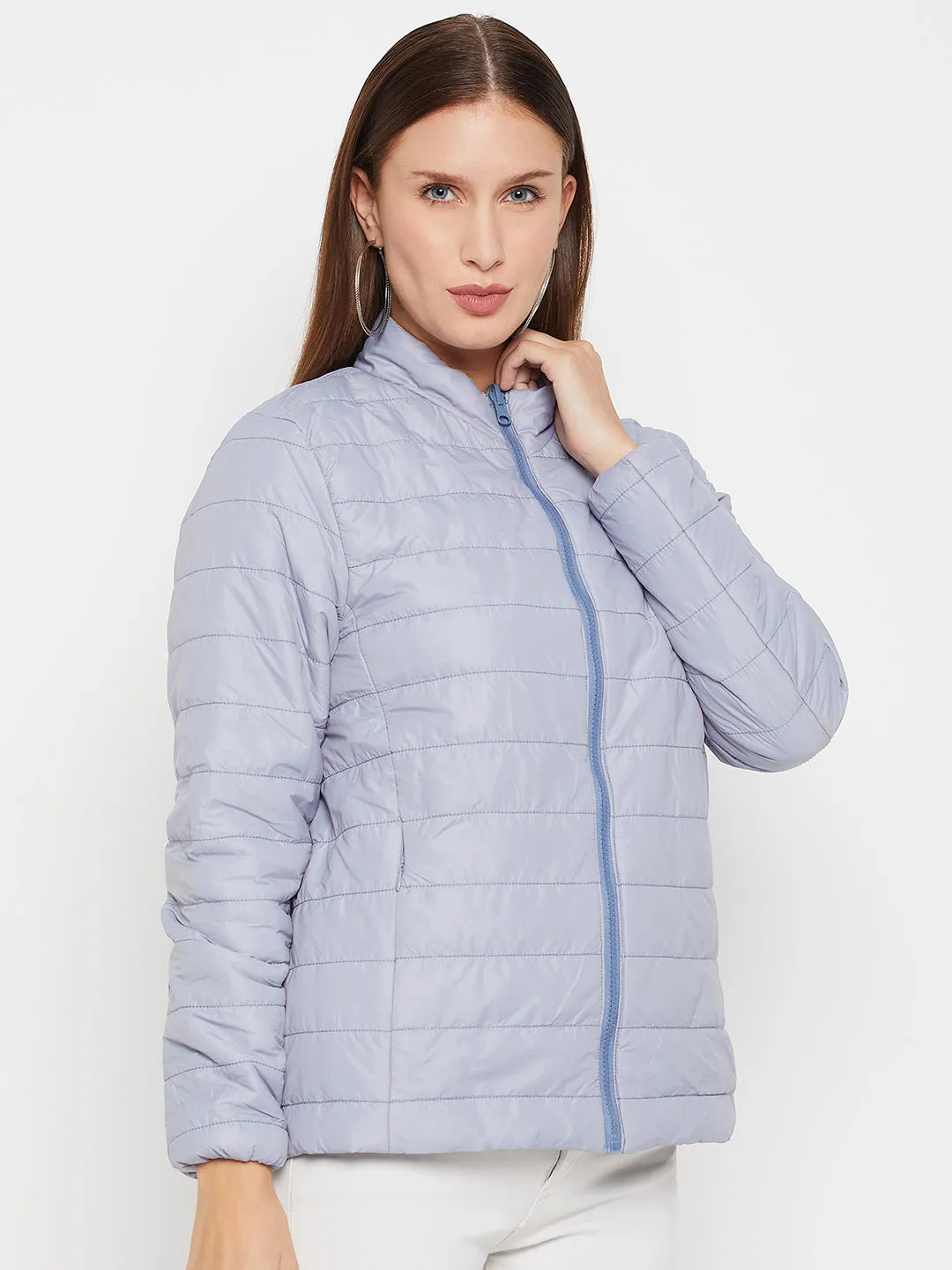 Women's Casual Blue Quilted Reversible Jacket