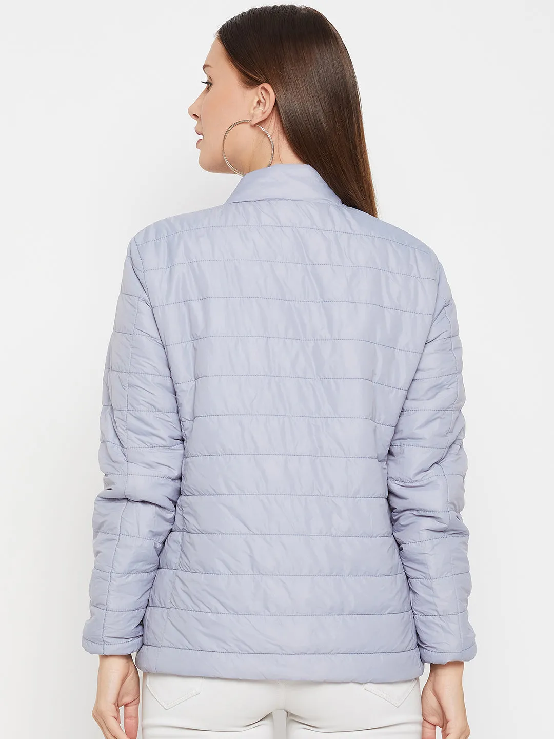 Women's Casual Blue Quilted Reversible Jacket