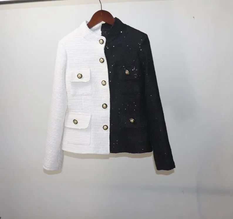 Women's Designer Inspired CUSTOM MADE Hand Made Sequined Tweed High Neck Jacket Coat Blazer   Skirt