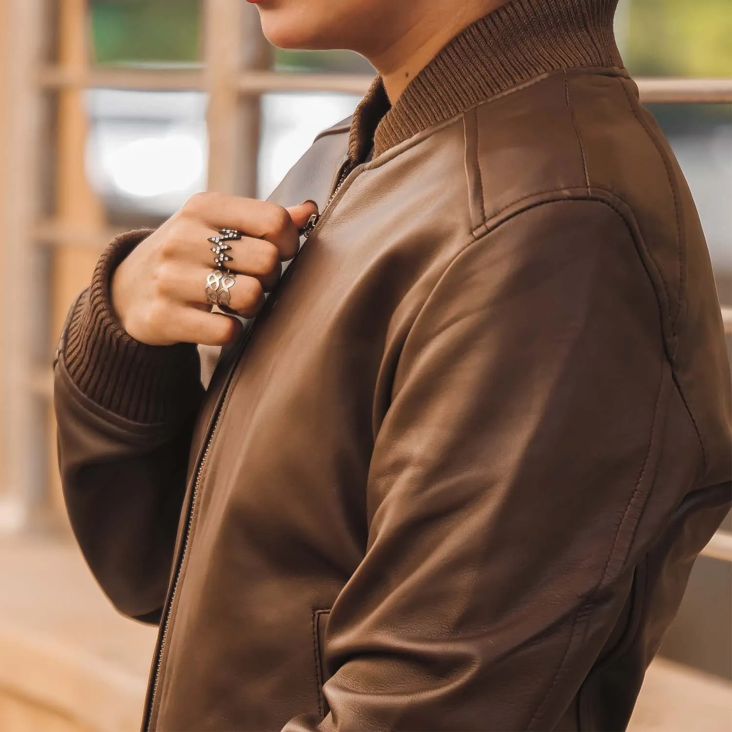 Women's Genuine Leather Classic Baseball Brown Bomber Style Jacket