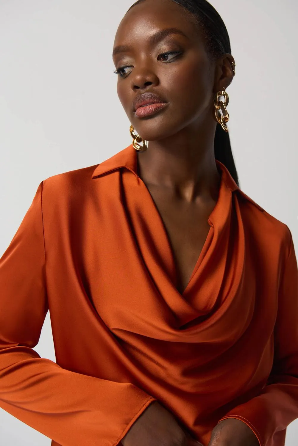 Women's Joseph Ribkoff | Cowl Neck Satin Blouse | Tandoori